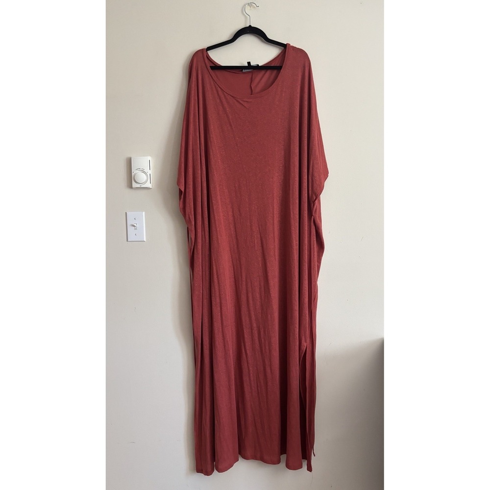 Eloquii Linen Blend Maxi Dress Kaftan Orange Plus Size 26 28 XXXL 3XL Stretch